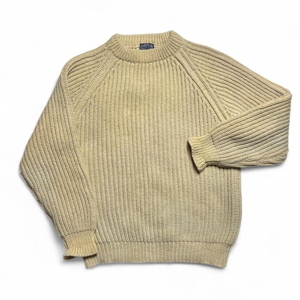 Lands' End 80s Vintage 100% Wool Made in England Ribbed Knit Fisherman’s Sweater